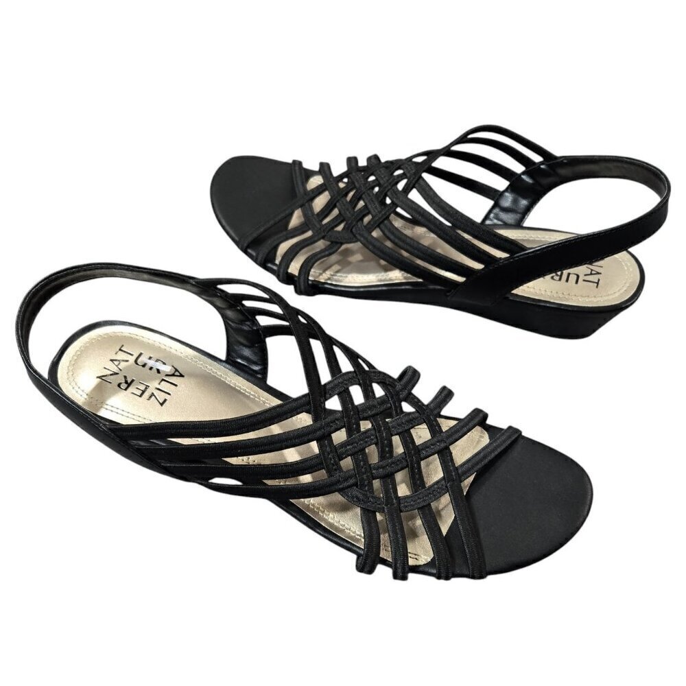 Naturalizer Remix Black Fabric Strappy Wedge Sandals Beachy Capsule